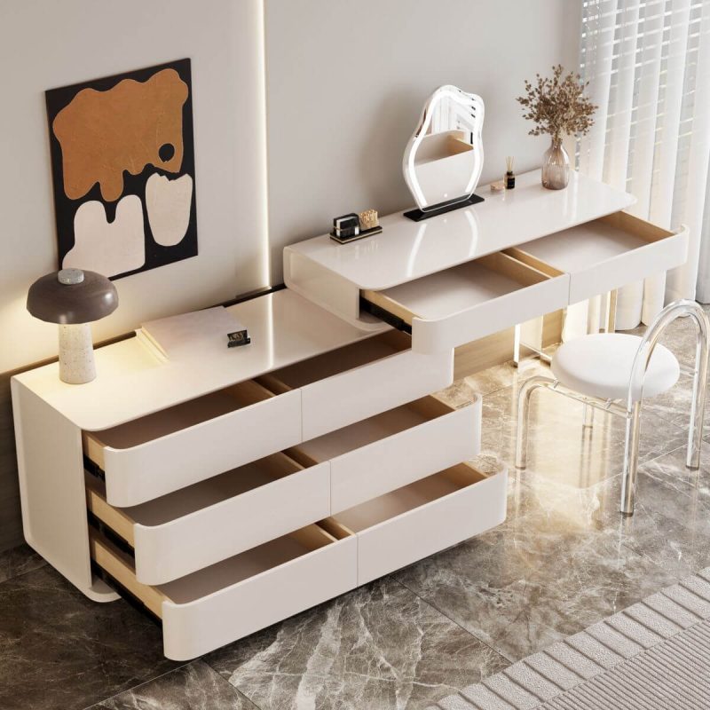"LED Lighting 2-in-1 Scalable Makeup Vanity with Push-Pull Function, Makeup Vanity (39") & Dresser (24")"