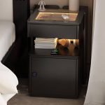 "Ink Contemporary Nightstand with 1 Drawer, 1 Cabinet, Right Orientation, Vitreous Countertop, and Lighting System, 20"L x 16"W x 22"H"