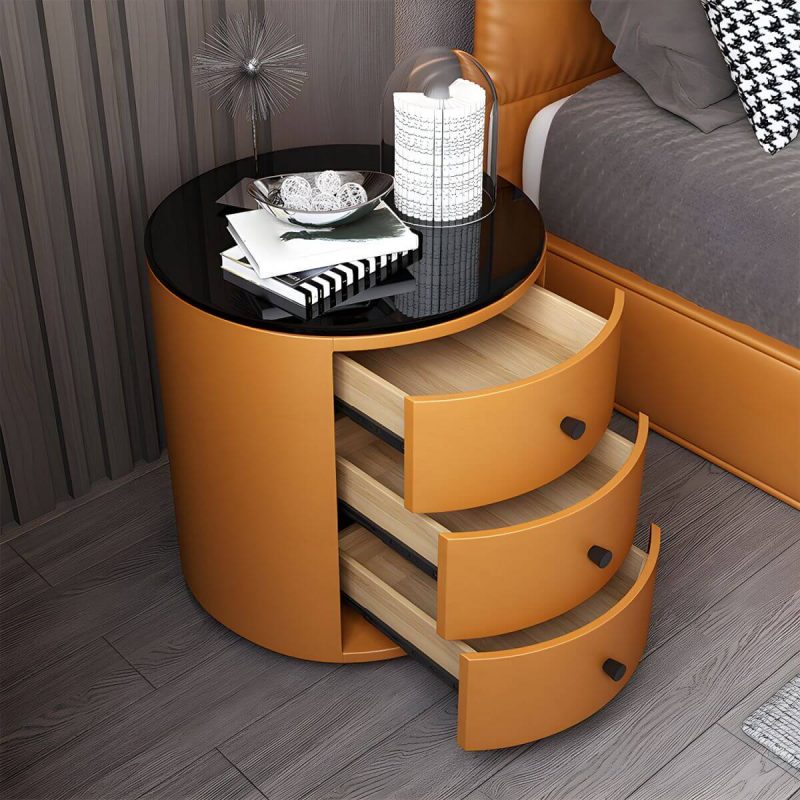 "Contemporary Faux Leather Nightstand 2/3 - Drawer Nightstand - Grey 2 Stone"