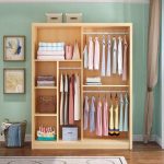 "Natural Finish Casual Natural Wood Wardrobe Closet with Soft Close Door, Interior Shelves, and Hanging Rod, 71"L x 23"W x 79"H, Varnish"