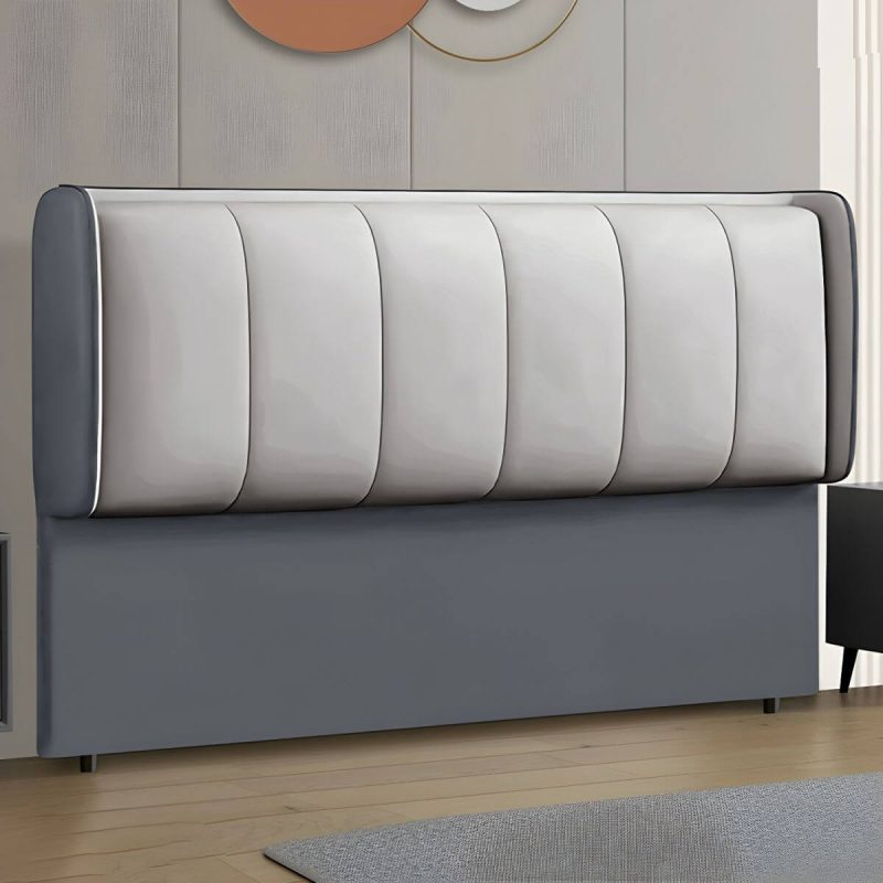"Contemporary Wingback Upholstered Headboard with Wood Legs and Standard Height - 59" Tech Cloth Dark Grey/ Light Grey"
