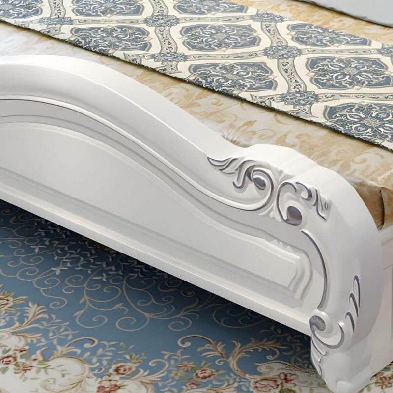 "Victorian Arched Standard Bed White Solid Wood Bed Frame with Headboard - King Bed & Mattress Lift Up Storage Cotton"