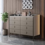 "Simplistic Square Dove Grey Stone Double Dresser for Sleeping Room, 47"L x 16"W x 37"H"