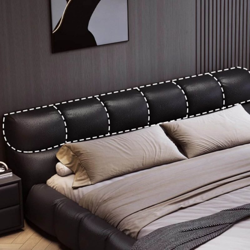 "Midnight Black Modish Floor Bed, 59"W x 79"L, Top Layer Leather"