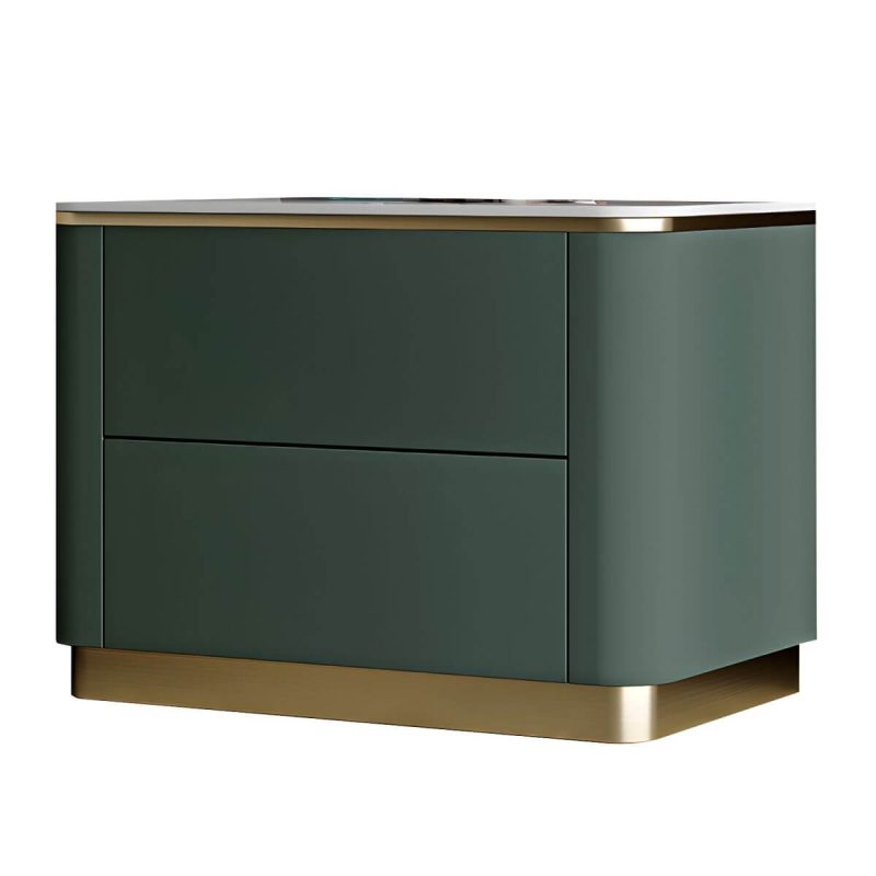 "Glam Solid Wood Leather Outer Frame Accent Table Nightstand Drawer Storage Night Table - Blackish Green 1 Piece"
