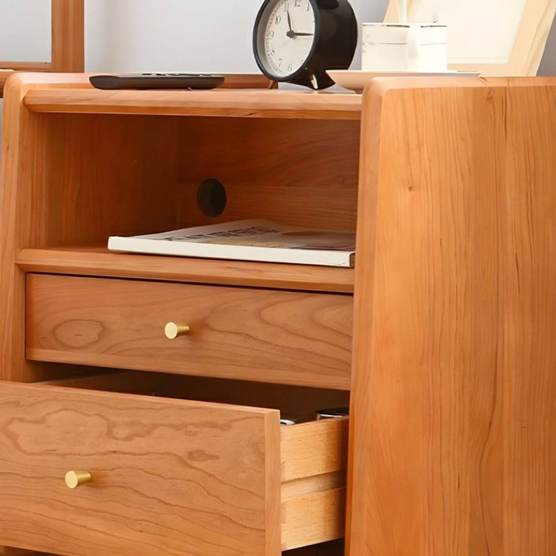 "Solid Wood Nightstands Natural Wood Color with Drawers and Open Shelf - 14"L x 16"W x 22"H"