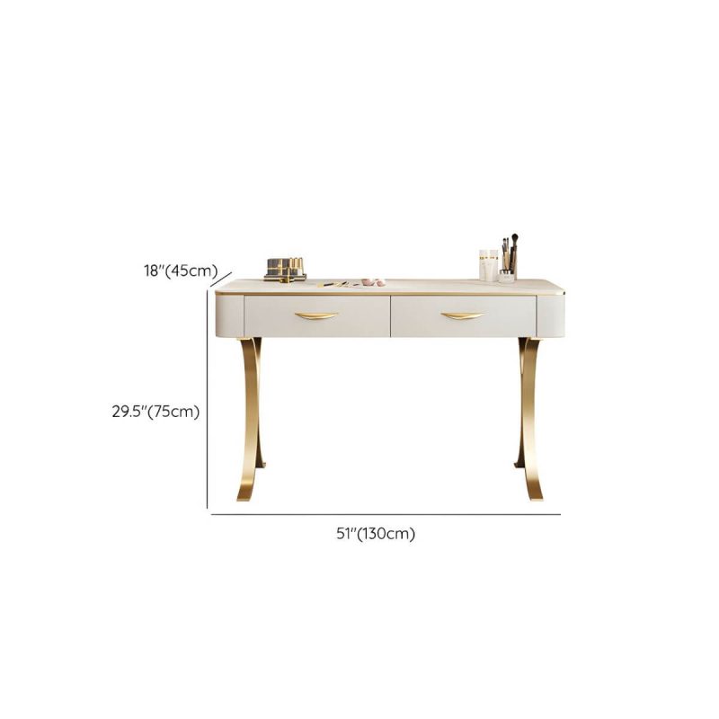 "Dimension of White Slate Tabletop Rectangular Dressing Table with Golden Metal Legs - Makeup Vanity 130 x 45 x 75 cm"