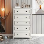 "Solid Wood and Soft-Close Drawers Modern Chest with Wood Top - 5 31.5"L x 17.7"W x 47.2"H"