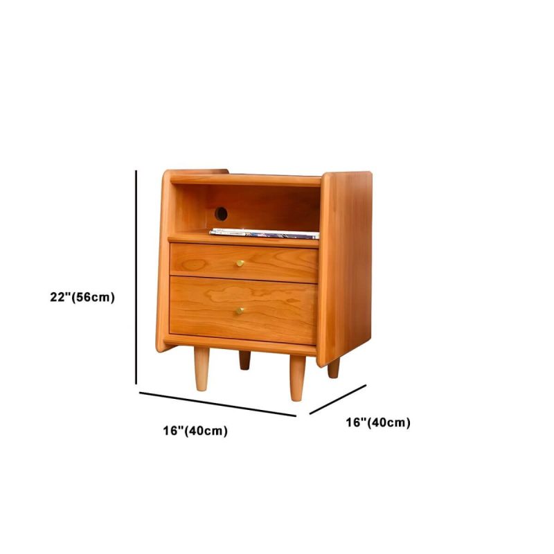 "Dimension of Solid Wood Nightstands Natural Wood Color with Drawers and Open Shelf - 16"L x 16"W x 22"H"