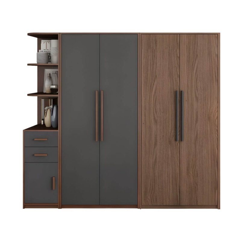 "Traditional Wood Wardrobe Armoire with Drawers, Shelves, and Clothing Rod - Gray-Brown 79"L x 20"W x 79"H"