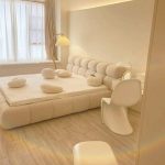 "Minimalist Lumber Floor Bed with Stitch-tufted, Mattress, Panel Headboard, and Sponge Fill, 79"W x 79"L"
