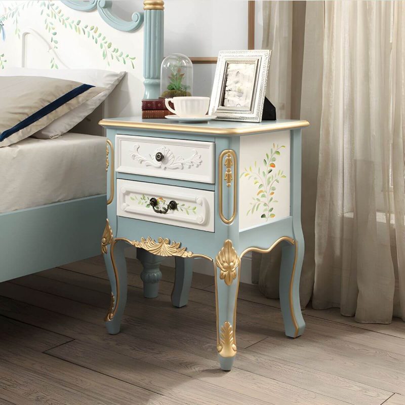 "Distressed French Country Nightstand with Wood Storage and 2 Drawers - Light Blue 1 Piece"