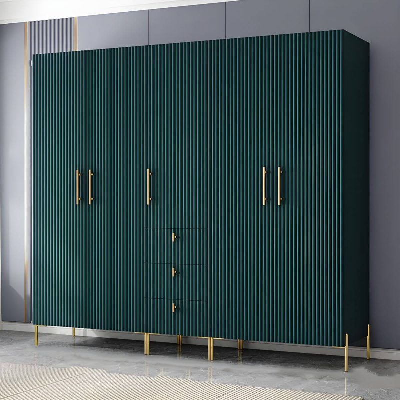 "Modern 3-Cabinet Feature Wood Wardrobe Armoire with Hinged Door Mechanism - Green"