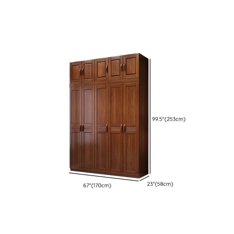 "Dimension of Wood Brown Rustic Wardrobe Armoire with Drawers & Shelves, Walnut Finish - 67"L x 23"W x 100"H"