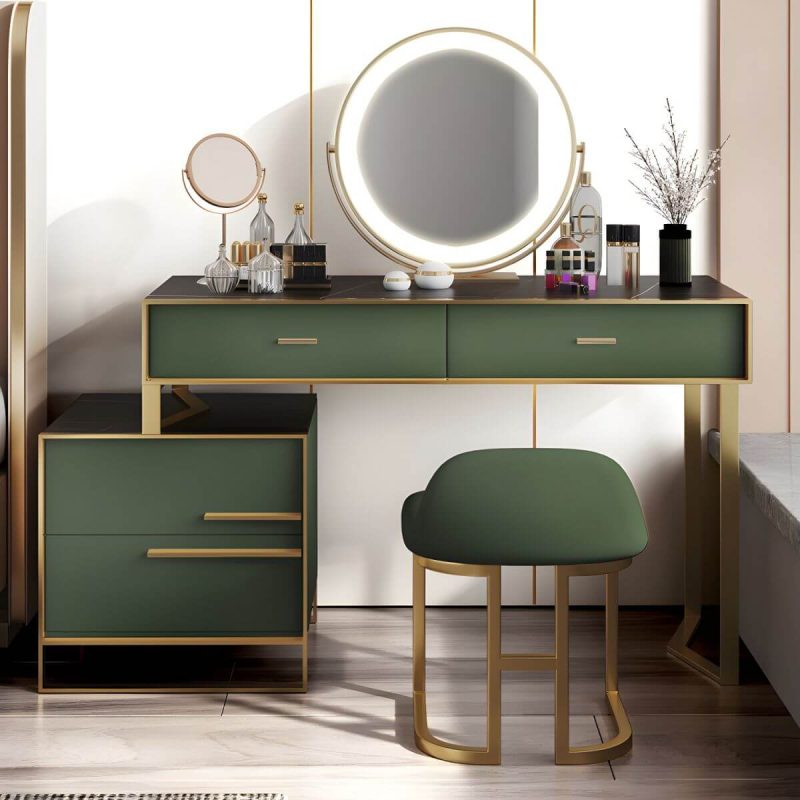 "Luxurious Metal Make-up Vanity 4 Solid Wood Drawers Dressing Table - Makeup Vanity & Stools 31"L x 16"W x 30"H Green"
