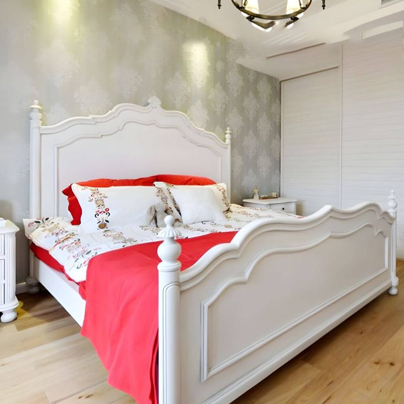 "Victorian Solid Color Slat Bed Arched Bed With Custom Wood Legs - 59"W x 79"L Bed & Mattress"