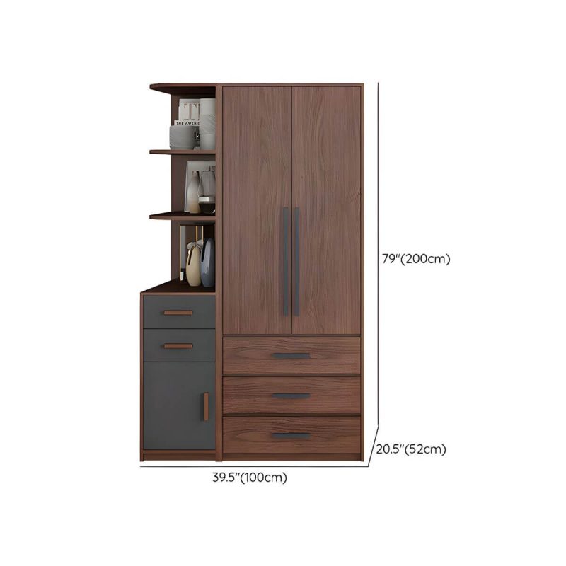 "Dimension of Traditional Wood Wardrobe Armoire with Drawers, Shelves, and Clothing Rod - Gray-Brown 39"L x 20"W x 79"H"