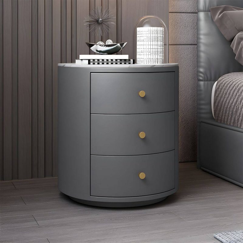 "Contemporary Faux Leather Nightstand 2/3 - Drawer Nightstand - Grey 3 Stone"