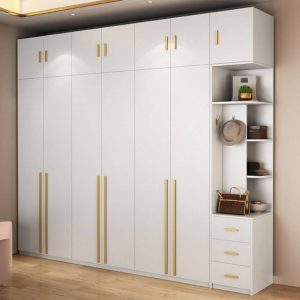 "Trendy White Wardrobe Closet with Soft Close Door, Lumber Material, Interior Shelves, and Clothing Rod, 71"L x 24"W x 83"H, Armoire with Top Cabinet"