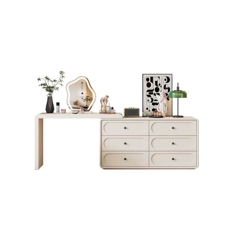 "Chalk Modern Large Wood Vanity Set with 6 Drawers, Makeup Vanity (31") & Dresser (39")"
