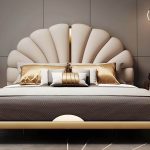 "Glam White Upholstered Pine Headboard with Arched Shape and Leather Upholstery - 59""