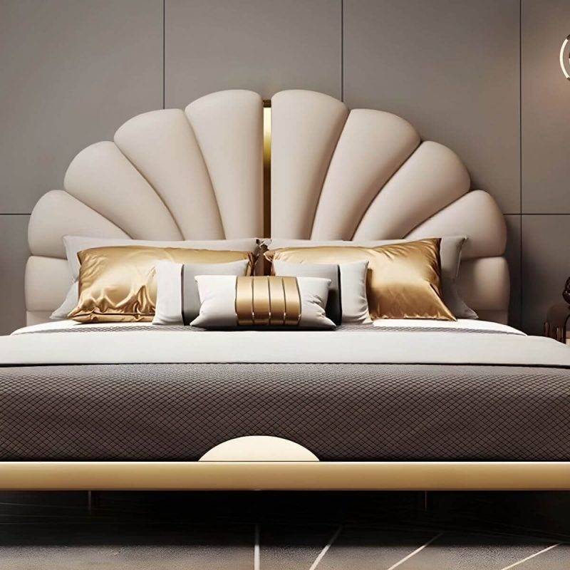 "Glam White Upholstered Pine Headboard with Arched Shape and Leather Upholstery - 59""