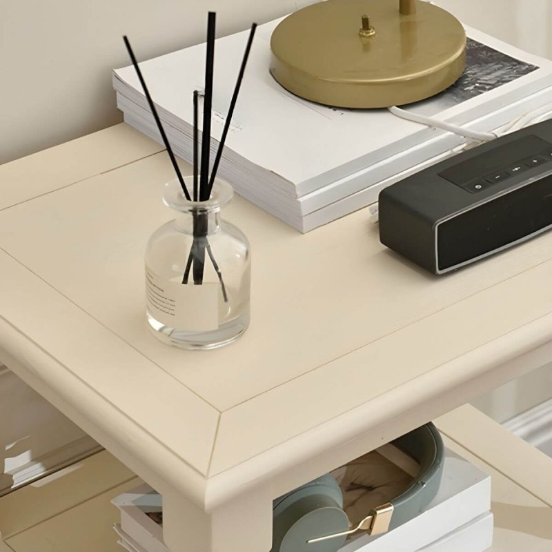 "Elegant Pine Wood Nightstand with Drawer and Shelf in Narrow Size - Light Walnut 2 Piece Set"