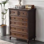 "Simple Console Dresser with 9 Drawers, Vertical Orientation in Natural Wood, 55.1"L x 17.7"W x 39.4"H, Nut-Brown"