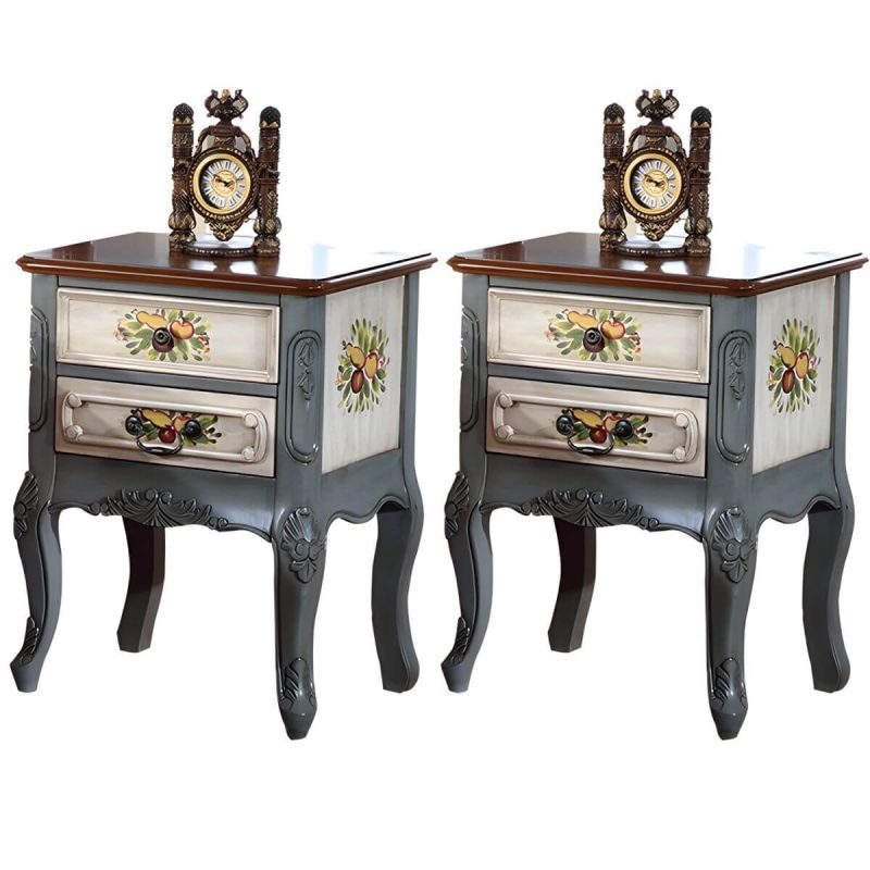 "Distressed French Country Nightstand with Wood Storage and 2 Drawers - Aqua 2 Piece Set"