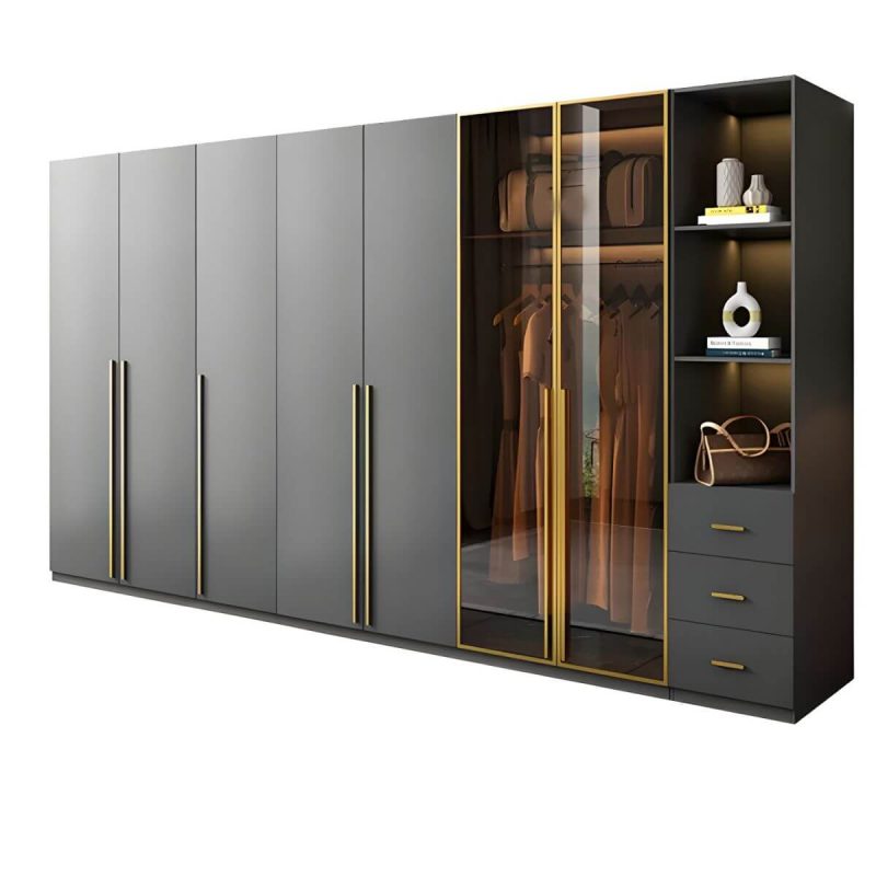 "Modern Glass Wardrobe Wardrobe Armoire Wardrobe Cabinet for Home - Armoire with Side Cabinet 110.2"L x 23.6"W x 82.7"H"