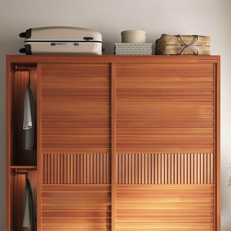 "Sepia Timber Cabinet Armoire with Soft Close Drawer, Soft Close Door, Interior Shelves, and Hanging Rod in Modish Style, 47"L x 24"W x 102"H, Armoire with Top Cabinet"