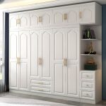 "Chalk Art Deco Timber Wardrobe Armoire with Soft Close Drawer, Soft Close Door, Interior Shelves, and Clothing Rod, 110"L x 20"W x 96"H"