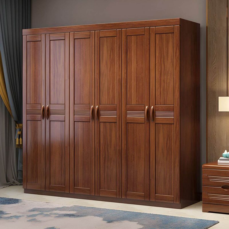 "Brown Walnut Solid Wood Wardrobe Traditional Freestanding Wardrobe Armoire - Armoire 80"L x 23"W x 81"H"