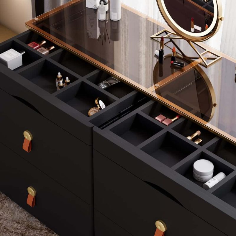 "Chanor 47" Glass Top Black 6-Drawer Dresser"