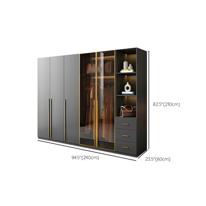 "Dimension of Modern Glass Wardrobe Wardrobe Armoire Wardrobe Cabinet for Home - Armoire with Side Cabinet 79"L x 24"W x 83"H"