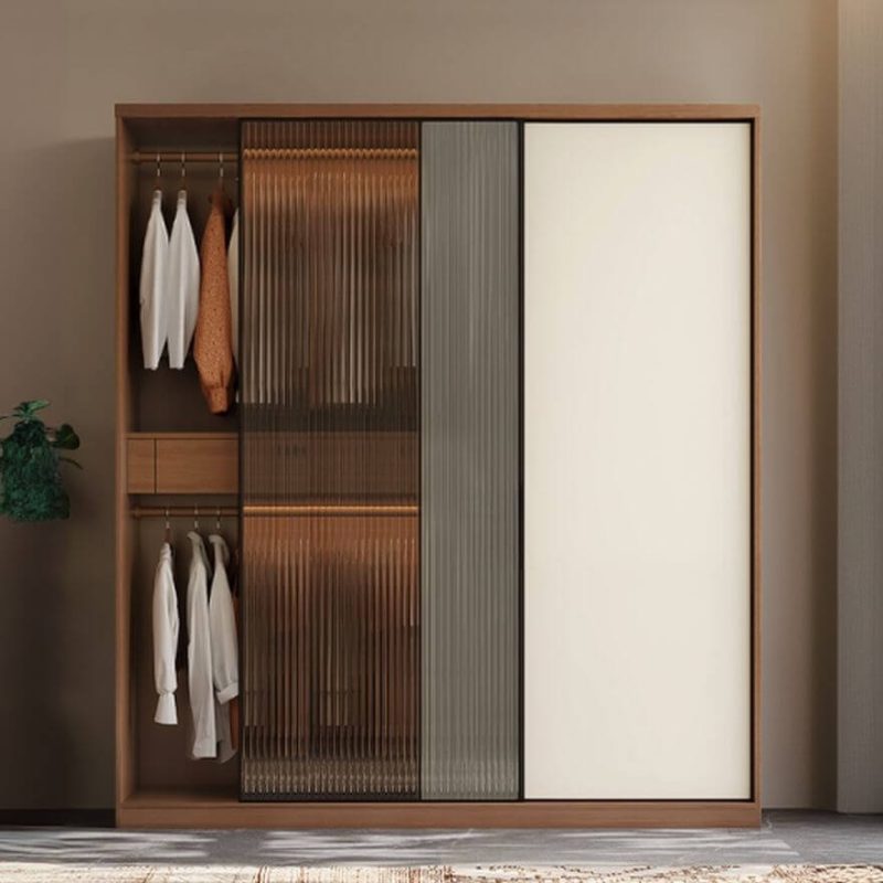 "Auburn Casual Wood Wardrobe Closet with Soft Close Drawer, Soft Close Door, Interior Shelves, and Hanging Rod, 87"L x 24"W x 94"H"