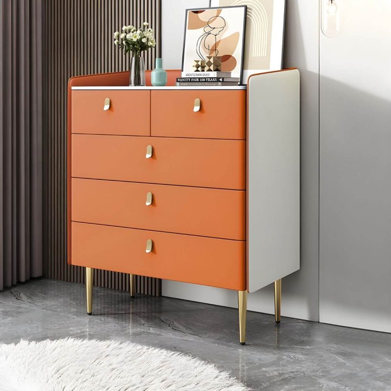 "modern White Slate Countertop Storage Chest Galant Style with Drawers - Orange 31"L x 16"W x 38"H"