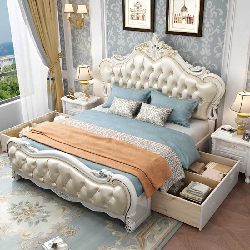 "Beige Upholstered Tufted Standard Bed Genuine Leather Low Bed Frame with Storage - Lift Up Storage Single Bed Unavailable Unavailable"