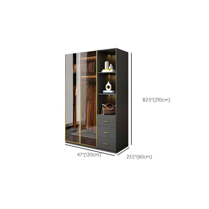 "Dimension of Modern Glass Wardrobe Wardrobe Armoire Wardrobe Cabinet for Home - Armoire with Side Cabinet 31.5"L x 23.5"W x 83"H"