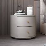 "Contemporary Faux Leather Nightstand 2/3 - Drawer Nightstand - Off-White 2 Stone"