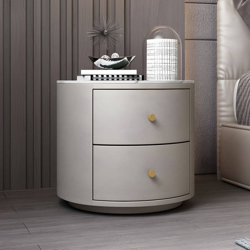 "Contemporary Faux Leather Nightstand 2/3 - Drawer Nightstand - Off-White 2 Stone"