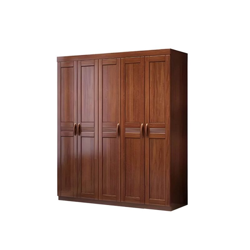 "Wood Brown Rustic Wardrobe Armoire with Drawers & Shelves, Walnut Finish - 66.9"L x 22.8"W x 80.7"H"
