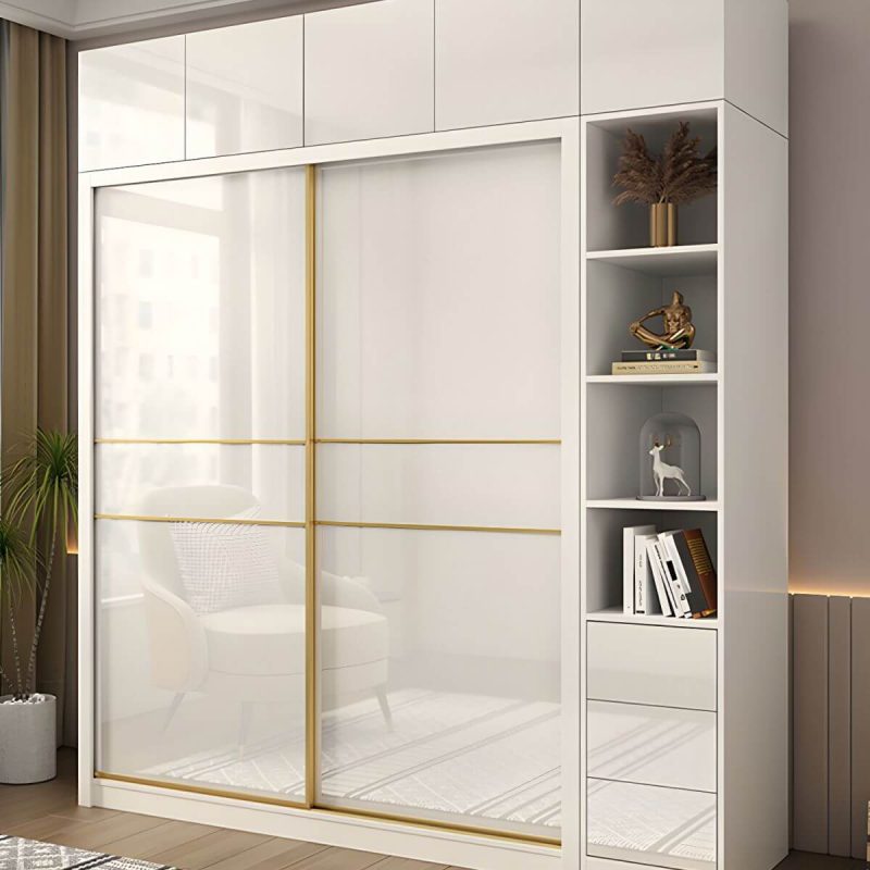 "Contemporary Glossy White Storage Cabinet Manufactured Wood Cabinet for Home - Armoires & Wardrobes 55"L x 23"W x 83"H"