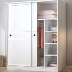 "Simplistic Alloy Chalk Wardrobe Closet with Soft Close Door, Interior Shelves, and Hanging Rod, Double Sided Doors, 59"L x 23"W x 98"H"