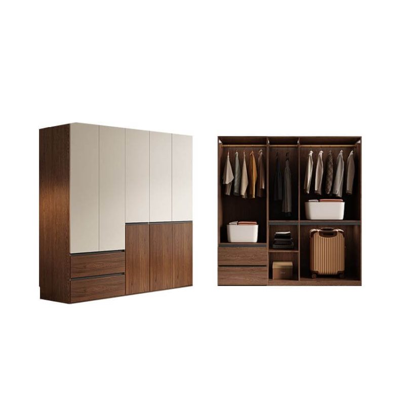 "Multi-Color Casual Wood Wardrobe Closet with Soft Close Drawer, Soft Close Door, Interior Shelves, and Hanging Rod, 79"L x 24"W x 79"H"