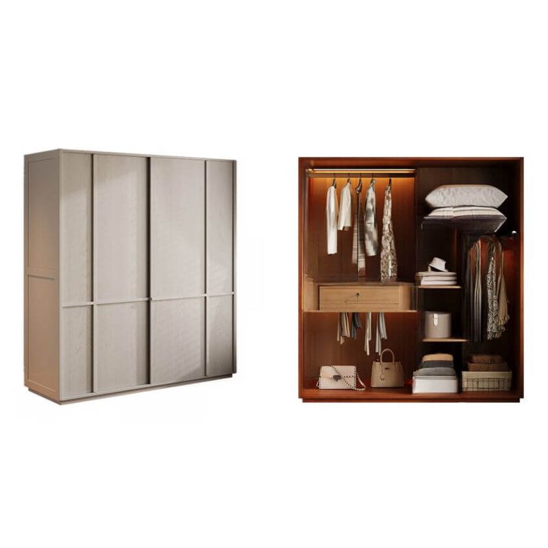 "Chalk Timber Simplistic Wardrobe Closet with Soft Close Drawer, Soft Close Door, Interior Shelves, and Hanging Rod, 62"L x 24"W x 83"H"