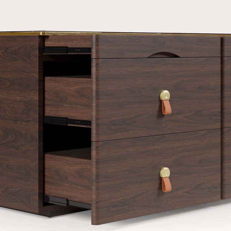 "Chanor 47" Glass Top Walnut 6-Drawer Dresser"