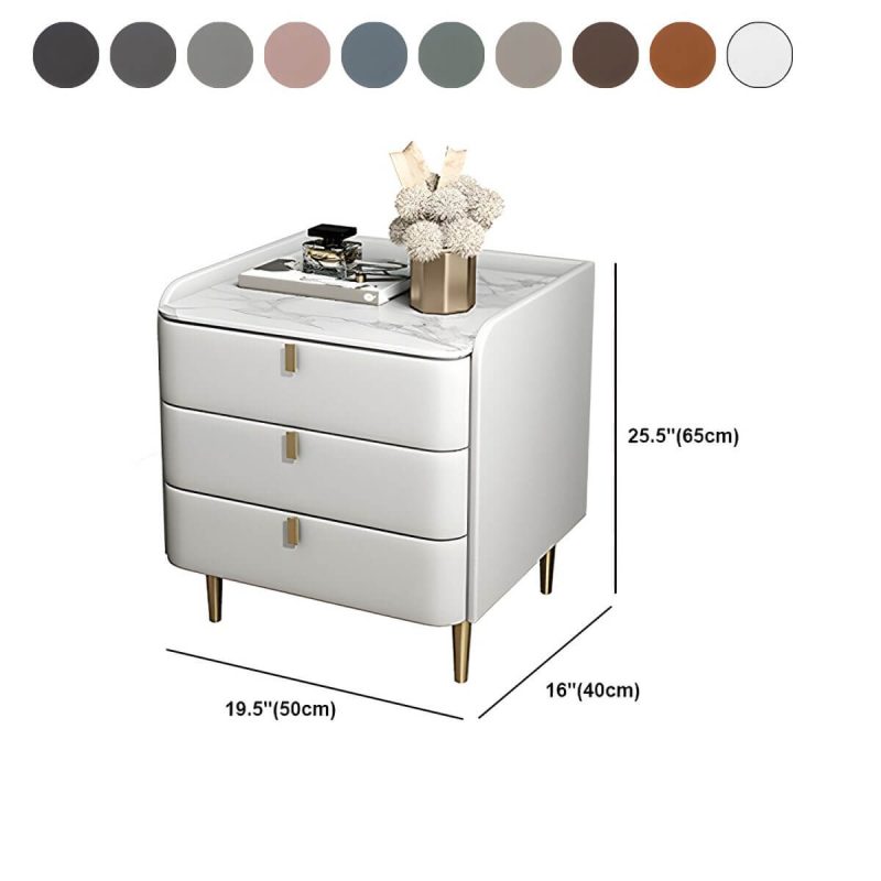 "Dimension of Wooden Nightstand with 3 Drawers Contemporary 25" Tall Nightstand - Off-White Gold"