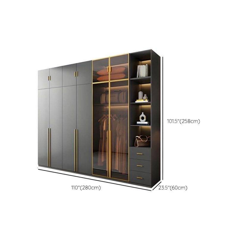 "Dimension of Modern Glass Wardrobe Wardrobe Armoire Wardrobe Cabinet for Home - Armoire & Side Cabinet & Top Cabinet 94"L x 24"W x 83"H"