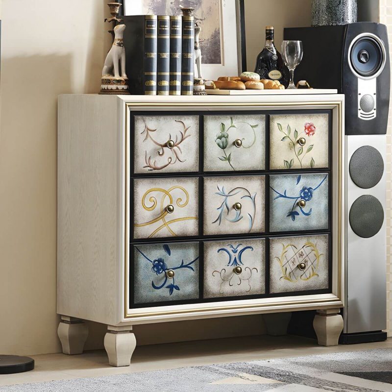 "American Retro Storage Chest Solid Wood Storage Chest Dresser for Bedroom - Blue 24"L x 16.5"W x 47"H"